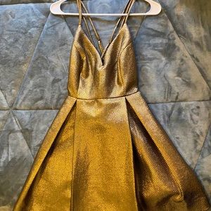 Gold cross back strap dress